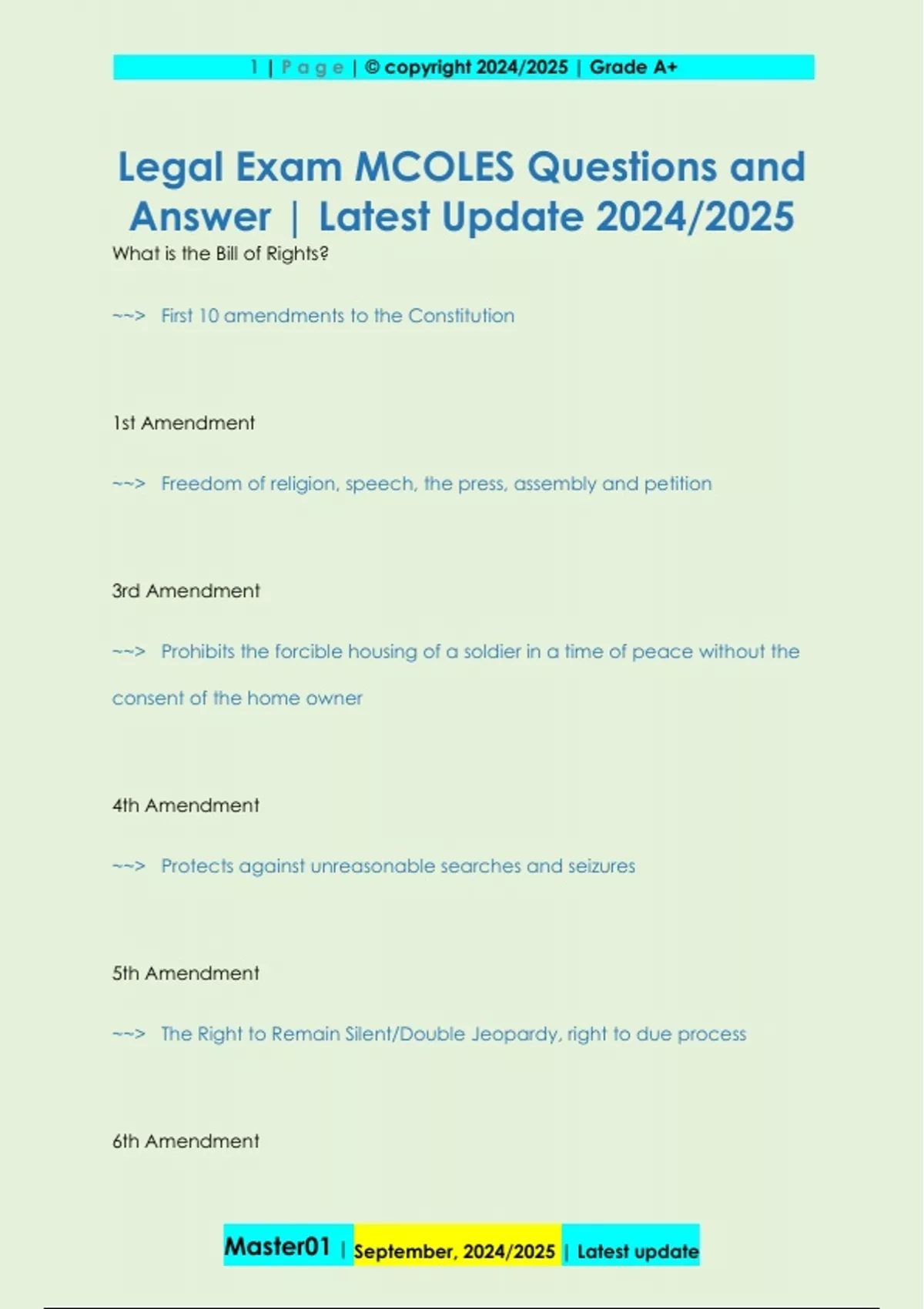 Legal Exam MCOLES Questions and Answer Latest Update 2024/2025