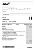 AQA GCSE SPANISH Higher Tier Paper 3 Reading
