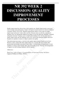 NR 392 Week 2 Discussion: Quality Improvement Processes