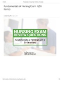 Exam (elaborations) Fundamentals of Nursing Exam 1 (50 Items) 