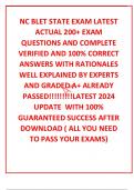 NC BLET STATE EXAM LATEST ACTUAL 600&plus; EXAM QUESTIONS AND COMPLETE VERIFIED AND 100&percnt; CORRECT ANSWERS WITH RATIONALES WELL EXPLAINED BY EXPERTS AND GRADED A&plus; ALREADY PASSED&excl;&excl;&excl;&excl;&excl;&excl;&excl;&excl;&excl;LATEST 2024 UPDATE  WITH 100&percnt; GUARANTEED SUCCESS AFTER DOWNLOAD &lpar; ALL YOU NE