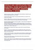 GOOGLE ADS CERTIFICATION FINAL EXAM REAL EXAM QUESTIONS AND CORRECT ANSWERS &lpar;VERIFIED ANSWERS&rpar; A GRADE 