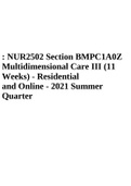 NUR2502 Section BMPC1A0Z Multidimensional Care III (11 Weeks) - Residential and Online - 2021 Summer Quarter