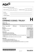 AQA Combined Science Biology Paper 2 2019