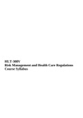 HLT-308V Risk Management and Health Care Regulations Course Syllabus