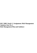 HLT 308V Week # 1 Assignment: Risk Management Analysis; Part No. I Risk Management Plan and Audience