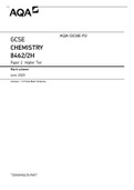 AQA GCSE CHEMISTRY 8462&sol;2H Paper 2 Higher Tier Mark scheme June 2020