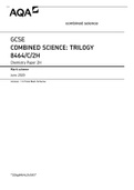 AQA GCSE COMBINED SCIENCE: TRILOGY 8464/C/2H Chemistry Paper 2H Mark scheme June 2020