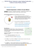PHY012 Physics Laboratory/ gizmo Student Exploration: Uniform Circular Motion_Fall 2021 Answered 100% correct