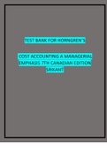 Test Bank for Cost Accounting A Managerial Emphasis Canadian 7th Edition by Horngren 