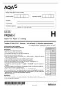 AQA GCSE FRENCH Higher Tier Paper 3 Reading 2020-2021 100% CORRECT