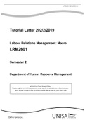 LRM2601 Semester 2 Tutorial Letter 202/2/2019 Labour Relations Management Macro