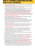 Exam &lpar;elaborations&rpar; NUR 511 POSSIBLE QUESTIONS ON FINAL EXAM &lpar;100&percnt; ACCURATE&rpar; 