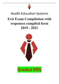 Health Education Systems Exit Exam Compilation with responses compiled from 2019 - 2021