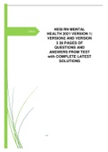 HESI RN MENTAL HEALTH 2021 VERSION 1| VERSION 2 AND VERSION 3 38 PAGES OF QUESTIONS AND ANSWERS FROM TEST with COMPLETE LATEST SOLUTIONS