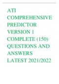 ATI COMPREHENSIVE PREDICTOR VERSION 1 COMPLETE (150) QUESTIONS AND ANSWERS LATEST 2021/2022