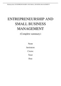 ESBM, Entrepreneurship and Small Business Management - (Summary)