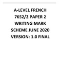 AQA A-level FRENCH 7652&sol;1 Paper 1 Listening&comma; Reading and Writing Mark scheme June 2020 Version&colon; 1&period;0 Final
