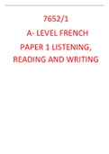 AQA A-level FRENCH 7652/1 Paper 1 Listening, Reading and Writing Mark scheme June 2020