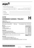 GCSE COMBINED SCIENCE&colon; TRILOGY Higher Tier Chemistry 2019 Paper 2H