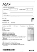 GCSE BIOLOGY Foundation Tier Paper 2F  2020