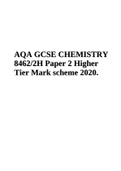 AQA GCSE CHEMISTRY 8462/2H Paper 2 Higher Tier Mark scheme 2020