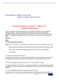 NR439&colon; Evidence-Based Practice&lpar;Reading Research Literature &ndash; Week 5&comma;7&  Research Worksheet &rpar;
