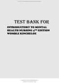 TEST BANK FOR INTRODUCTORY TO MENTAL HEALTH NURSING 4TH EDITION WOMBLE KINCHELOE