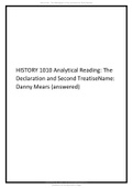 HISTORY 1010 Analytical Reading The Declaration and Second Treatise (answered