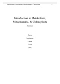 Introduction to Metabolism, Mitochondria, & Chloroplasts. ILOs 1B 4