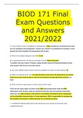 BIOD 171 Final Exam Questions And Answers 