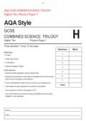 AQA GCSE COMBINED SCIENCE: TRILOGY Higher Tier Physics Paper 1