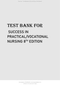 TEST BANK FOR SUCCESS IN PRACTICAL VOCATIONAL NURSING 8TH EDITION BY KNECHT (Study Skills and Test Strategies).