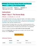 HPR 205 Week 1 - Quiz 1- HPR205- The Human Body Health & Disease  (ANSWERED)