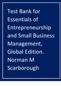 Test Bank for Essentials of Entrepreneurship and Small Business Management, Global Edition. Norman M Scarborough Latest Update