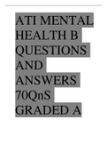 ATI MENTAL HEALTH B QUESTIONS AND ANSWERS 70QnS GRADED A
