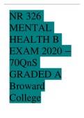 NR 326 MENTAL HEALTH B EXAM 2020 – 70QnS GRADED A Broward College