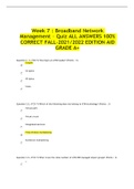 Week 7 &colon; Broadband Network Management &ndash; Quiz ALL ANSWERS 100&percnt; CORRECT FALL-2021&sol;2022 EDITION AID GRADE A&plus;