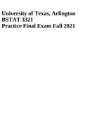 University of Texas&comma; Arlington BSTAT 3321 Practice Final Exam Fall 2021