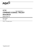 AQA GCSE COMBINED SCIENCE: TRILOGY 8464/B/1H Biology Paper 1H Mark scheme June 2020 Version: 1.0 Final Mark Scheme
