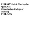 PHIL347 Week 6 Checkpoint Quiz 2021 Chamberlain College of Nursing PHIL 347N