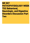 NR 507 PATHOPHYSIOLOGY WEEK TD2 Behavioral, Neurologic, and Digestive Disorders Discussion Part Two (NR507) 