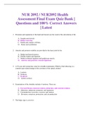 NUR 2092 / NUR2092 Health Assessment Final Exam Quiz Bank | Questions and 100% Correct Answers | Latest