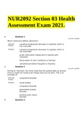 NUR 2092 HEALTH ASSESSMENT FINAL EXAM 2023 - COMPLETE QUESTIONS WITH ANSWERS &vert; LATEST GUIDE Graded A&plus; &vert; NUR 2092 &sol; NUR2092&colon; Health Assessment Exam Quiz Bank 2023 &vert; NUR 2092 Health Assessment Exam Quiz Bank &vert; Review Questions with Answers and NUR2092 Secti