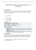 NCLEX-RN Practice Quiz Test Bank #7 (75 Questions) 2022 UPDATE 100% CORRECT WITH RATIONALES