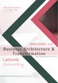Business Architecture & Transformation LECTURES (BM03BIM) 2021-2022 Summary FULL content & notes