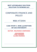 BEST AFFORDABLE SOLUTION SOLUTION TO NUMERICALS CORPORATE FINANCE AND POLICY MBA 472004 CASE STUDY 1&colon; RISK and RETURN