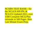 NCSBN TEST BANK - for the NCLEX-RN PN, & NCLEX-Updated 2021, over 1500 Complete MCQ Plus rationale in 500 Pages. Best Last Minute Exam Prep.