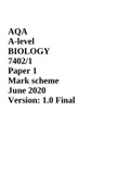AQA A-level BIOLOGY 7402/1 Paper 1 Mark scheme June 2020 Version: 1.0 Final