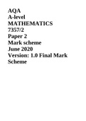 AQA A-level MATHEMATICS 7357/2 Paper 2 Mark scheme June 2020 Version: 1.0 Final Mark Scheme